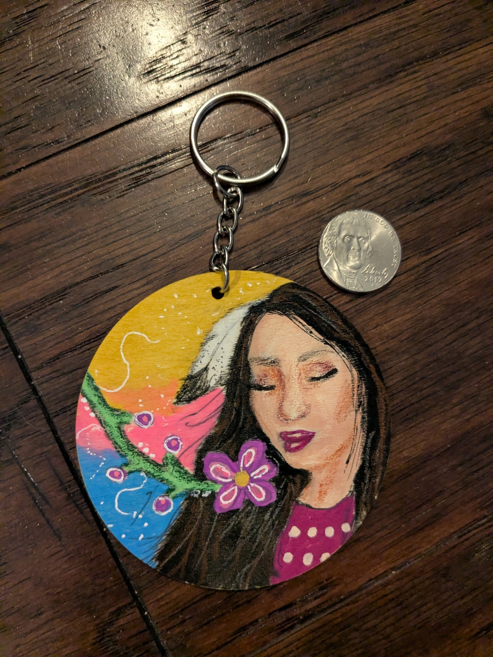 Hand-Painted Native American Woman Keychain Or Purse Charm